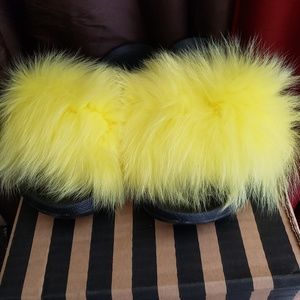 Slide In Real Fox Fur Sandals